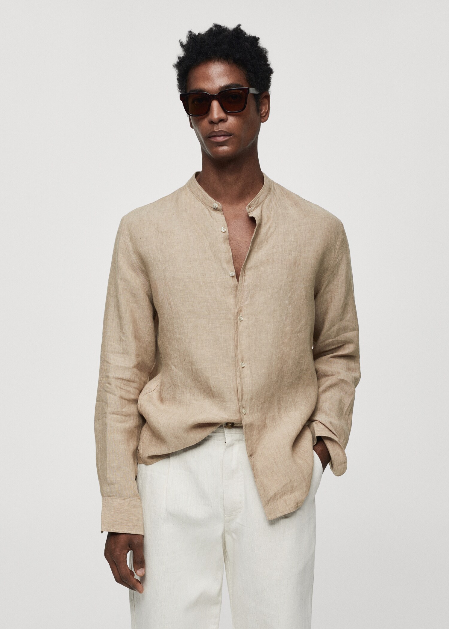 100% linen Mao collar shirt