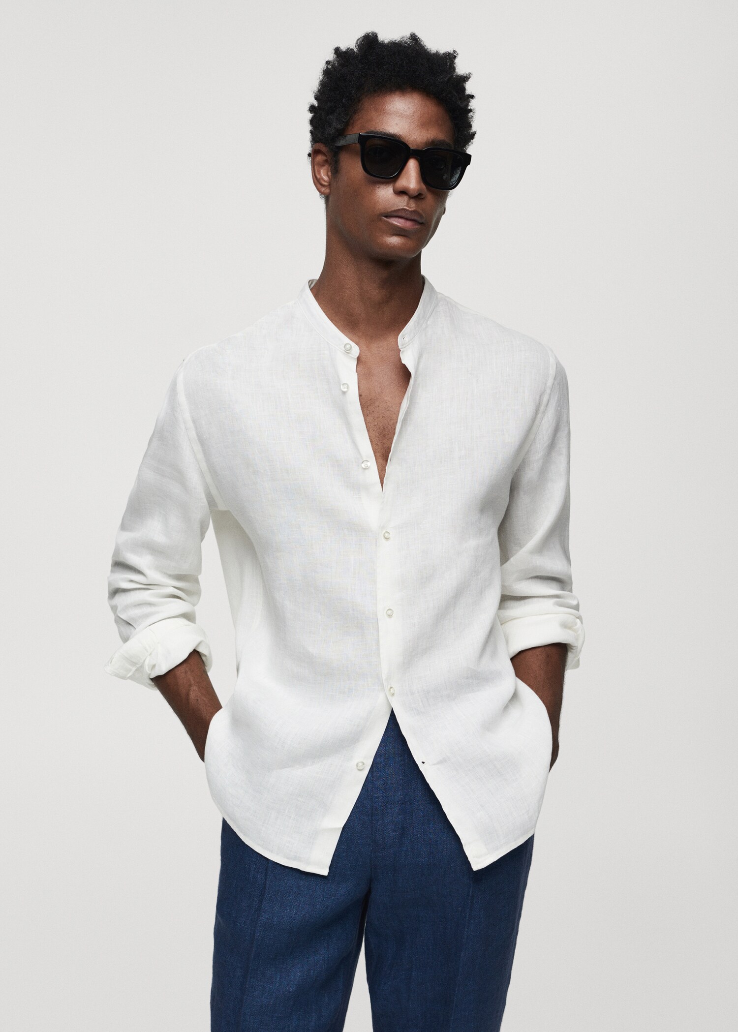 100% linen Mao collar shirt