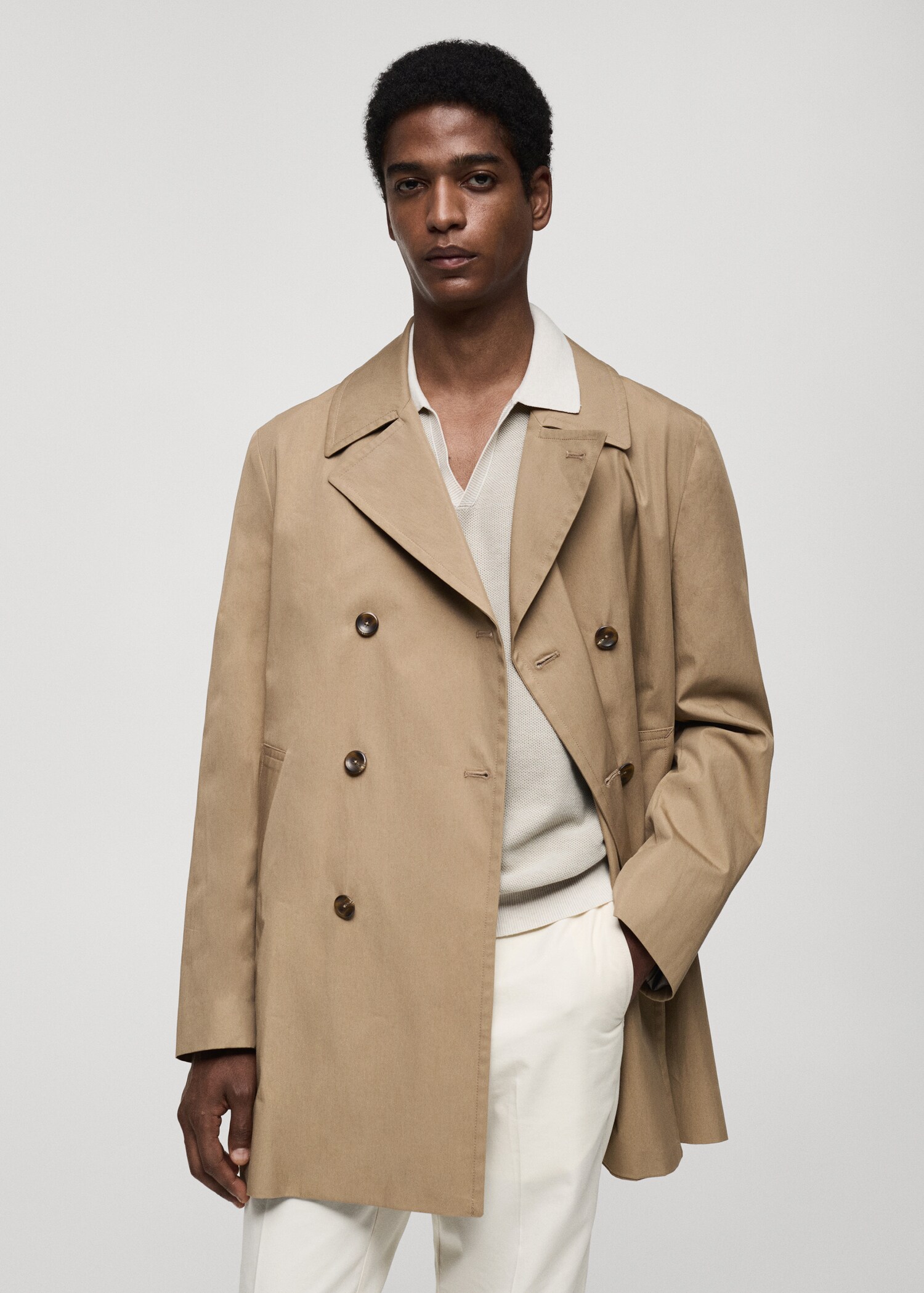 Short cotton trench coat