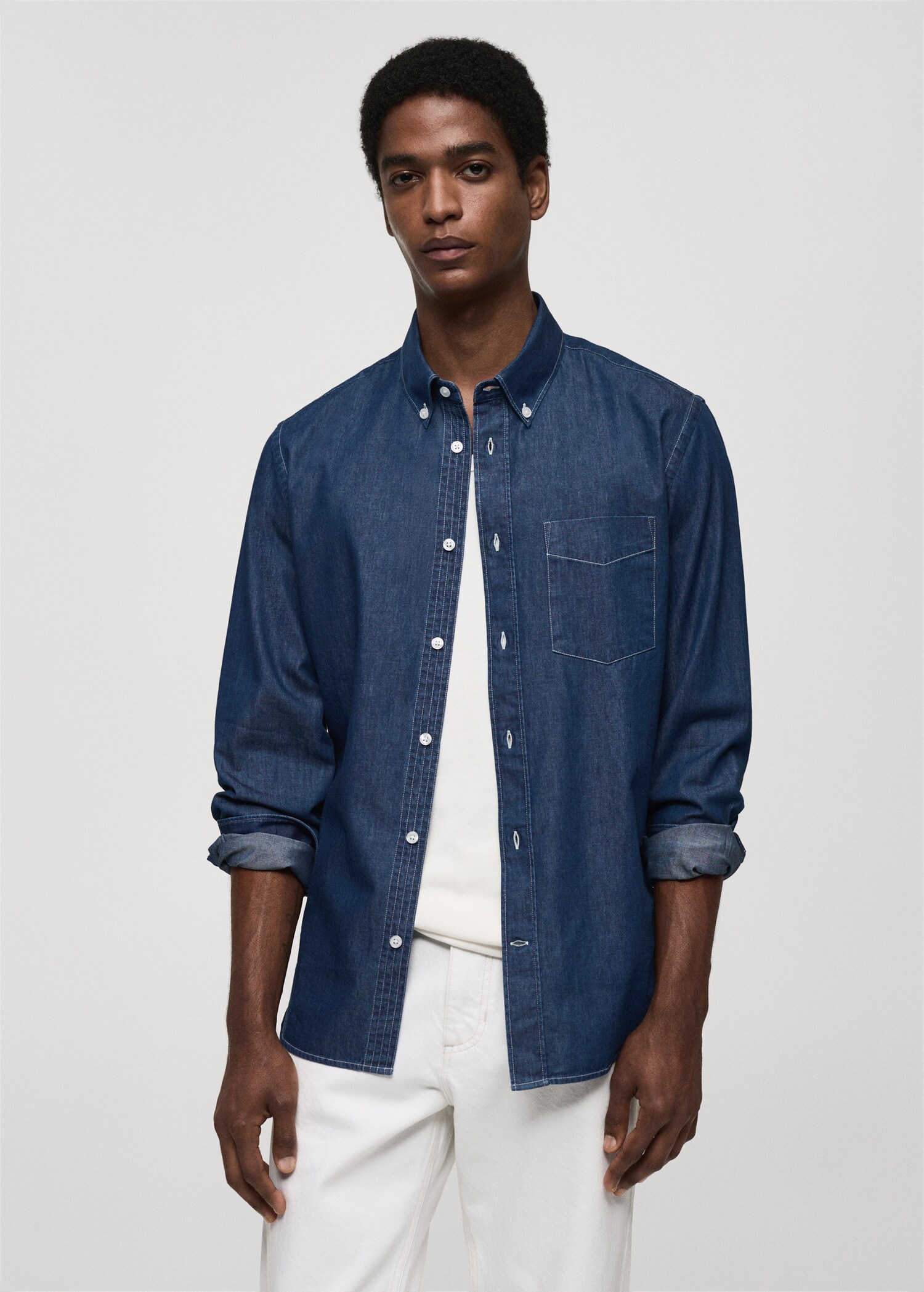 Regular-fit chambray cotton shirt