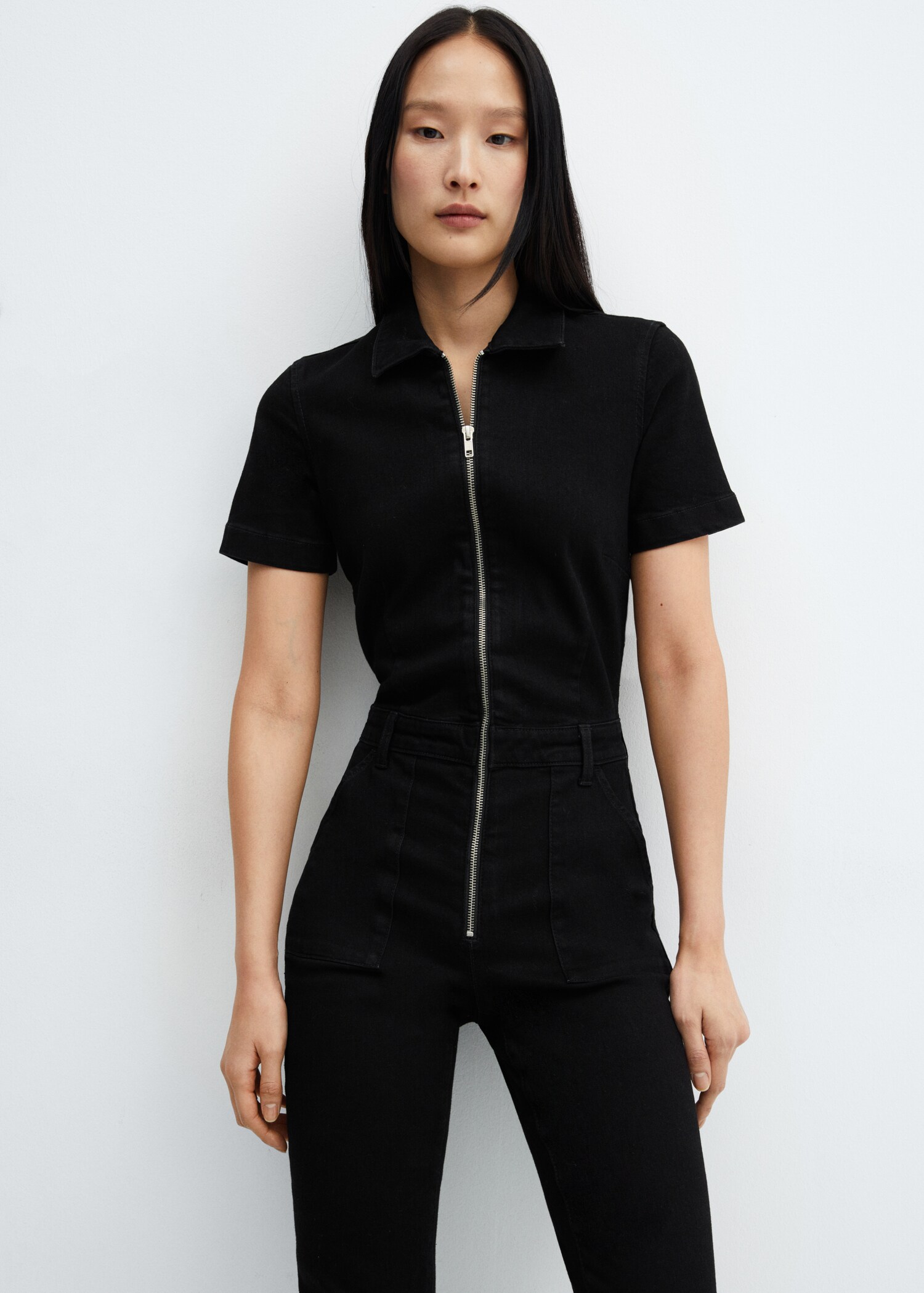 Denim zipper jumpsuit