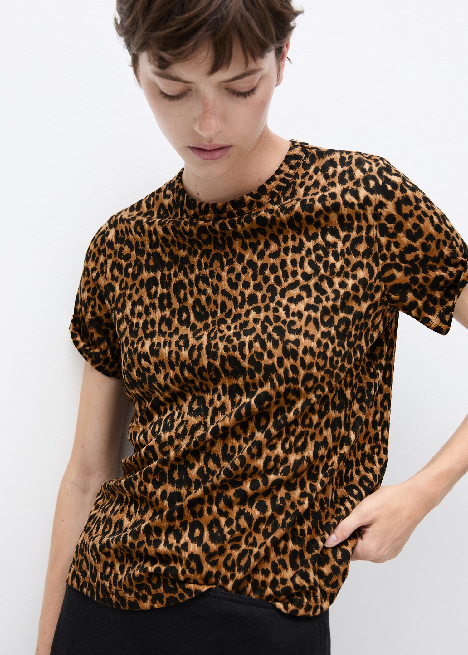 Animal-print cotton t-shirt