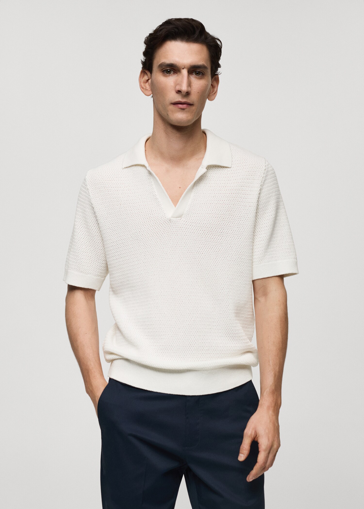 Openwork cotton knitte polo shirt