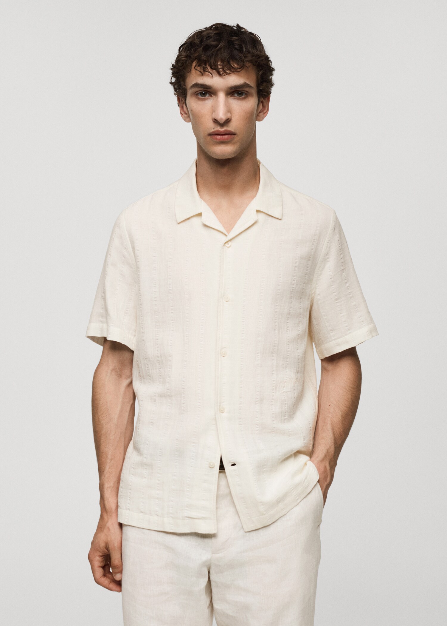 Regular fit seersucker cotton shirt