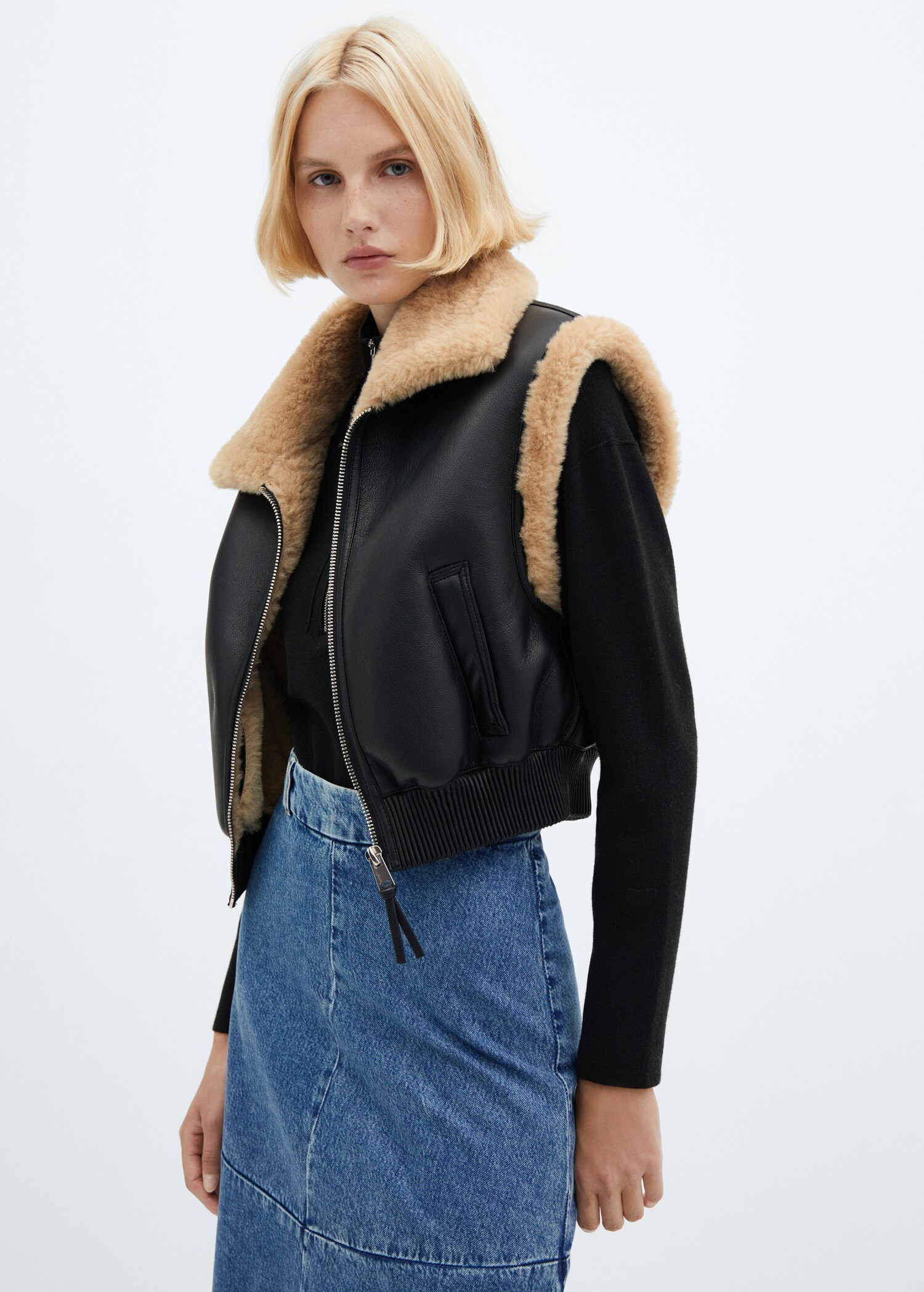 Shearling-lined bomber gilet