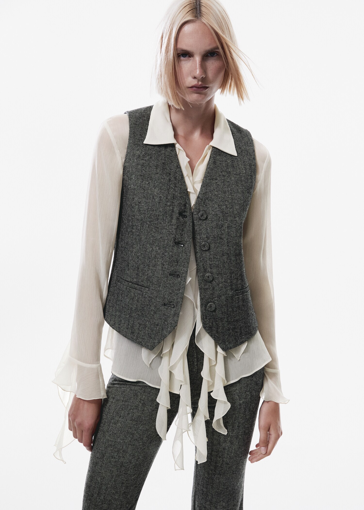 Check wool-blend suit waistcoat