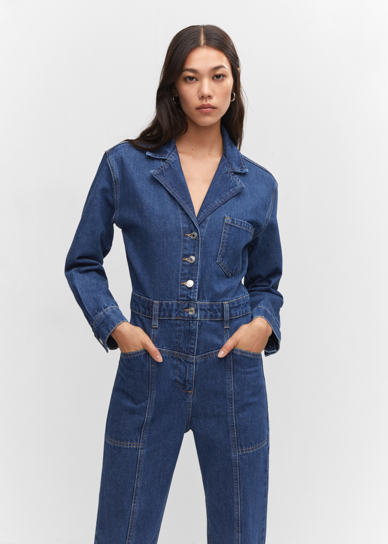 Denim jumpsuit with flaps