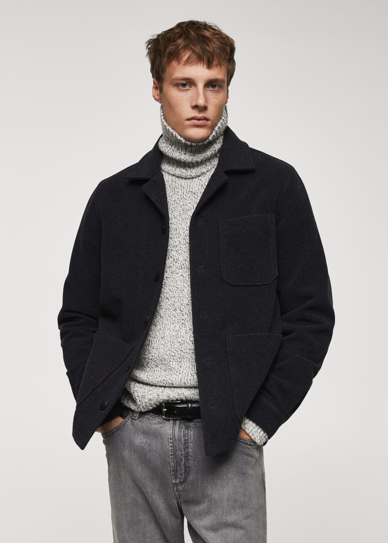 Double-faced wool overshirt with pockets