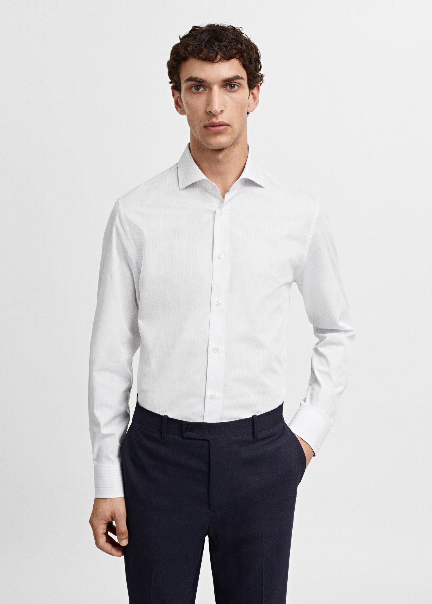 Slim-fit micro-print twill suit shirt