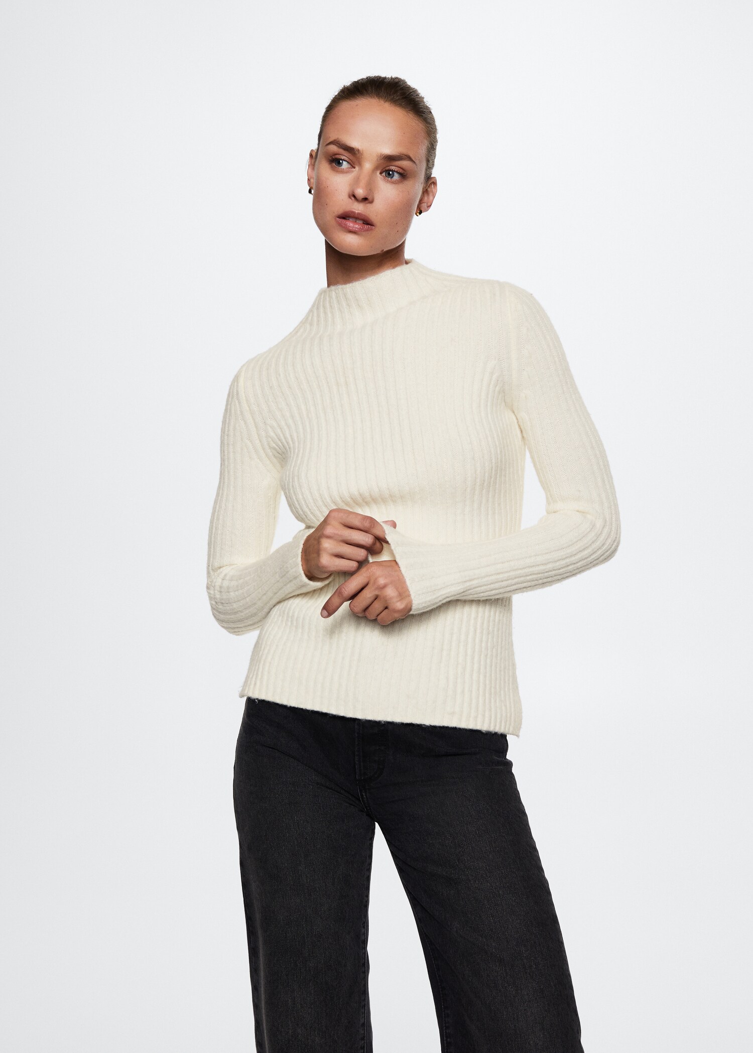 Perkins-neck rib-knit  sweater