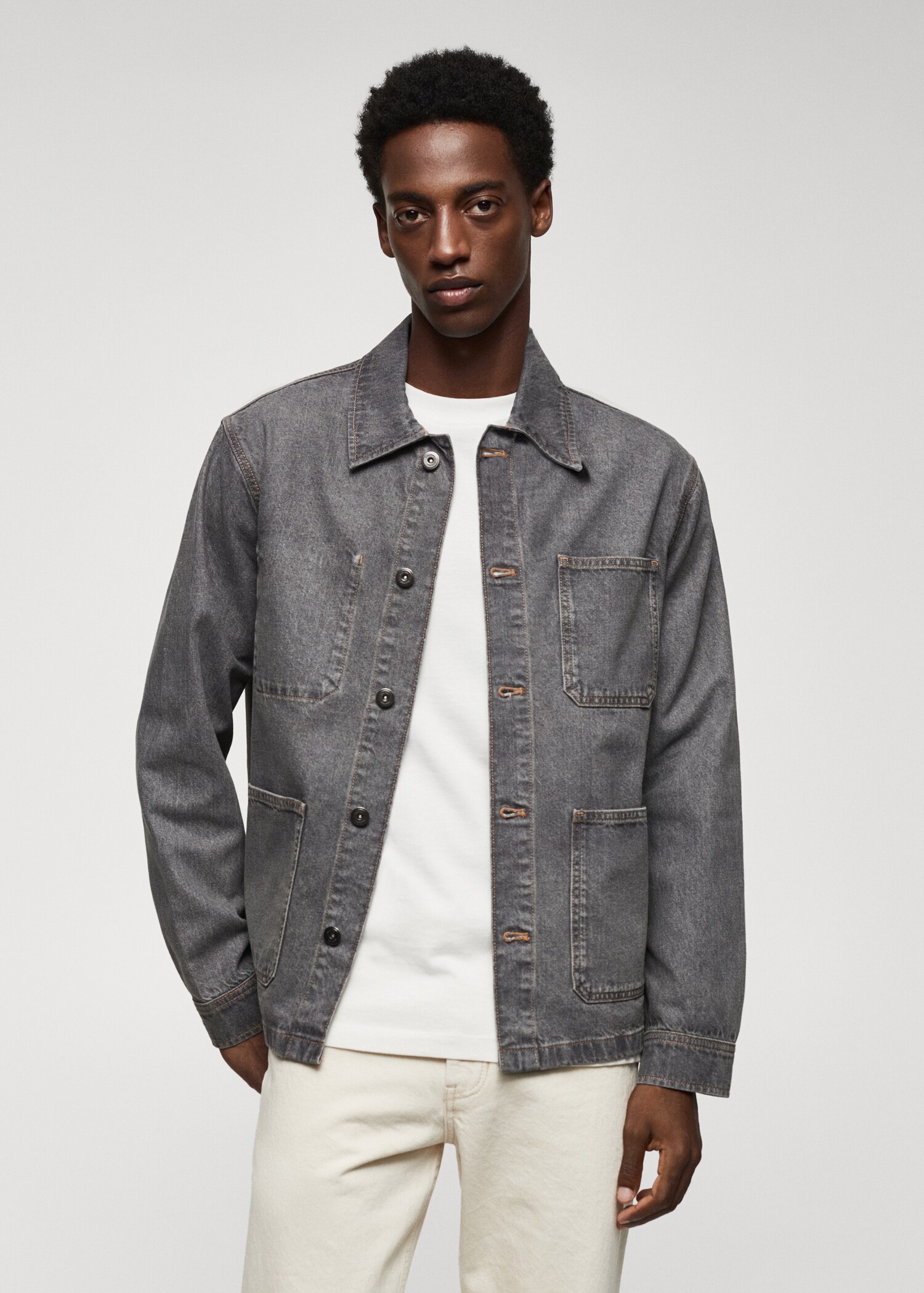 Cotton denim overshirt with pockets