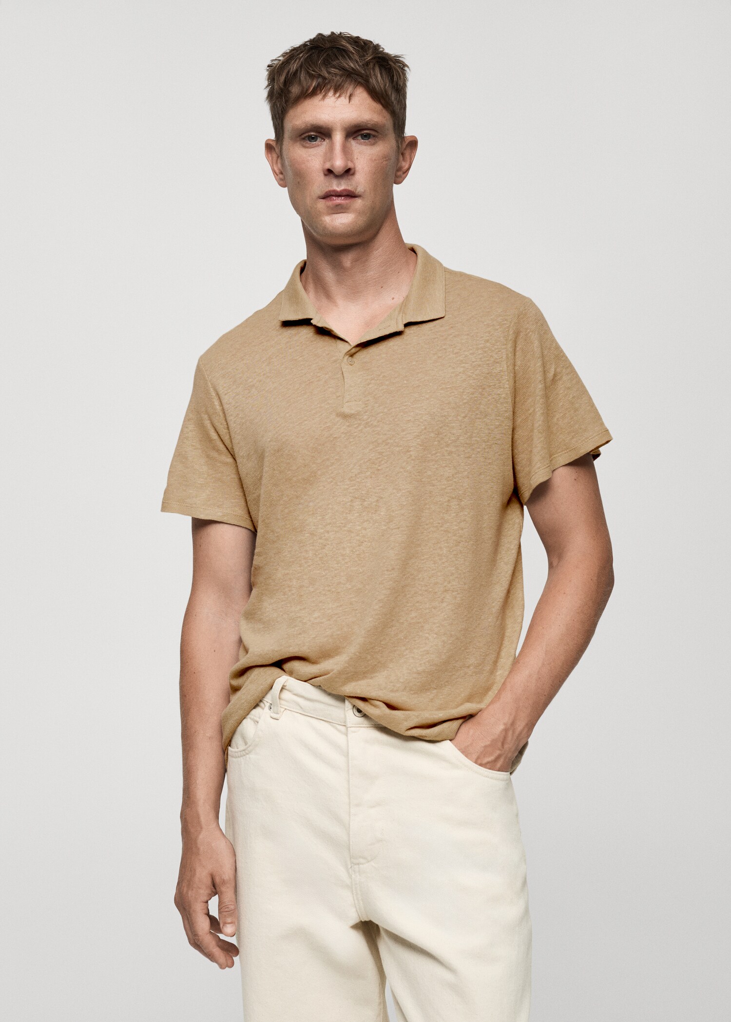 Slim fit 100% linen polo shirt