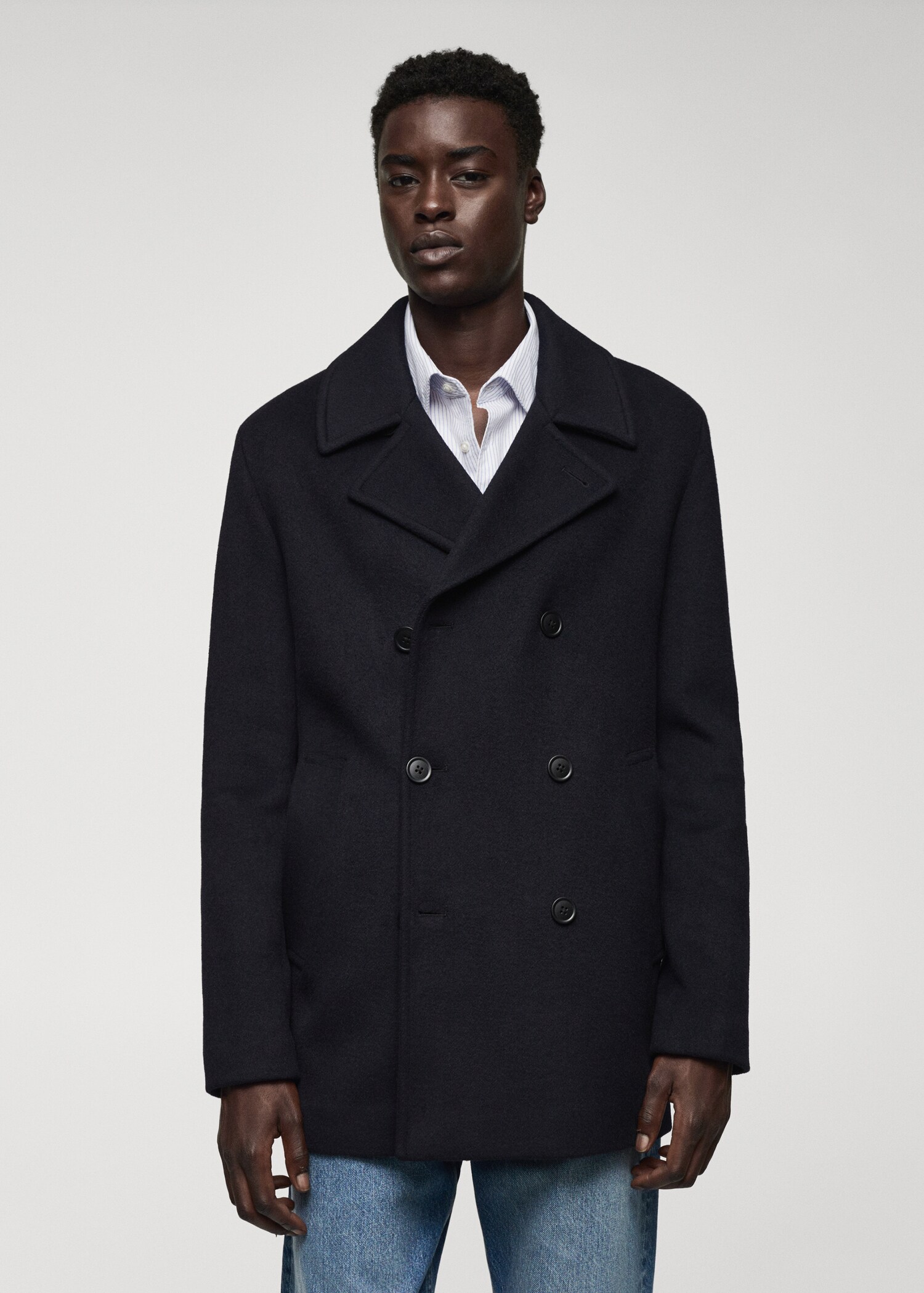 Recycled wool double-breasted coat