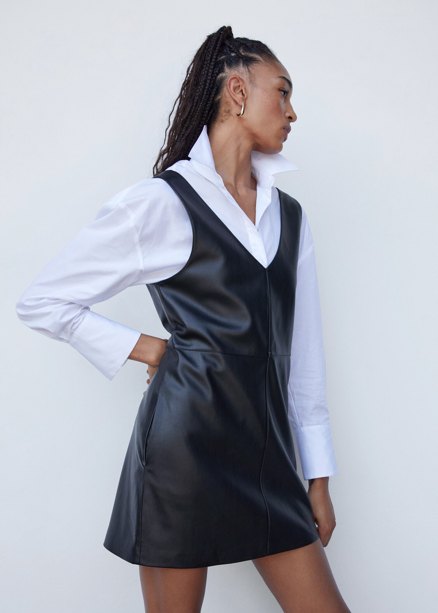 Leather-effect pinafore dress
