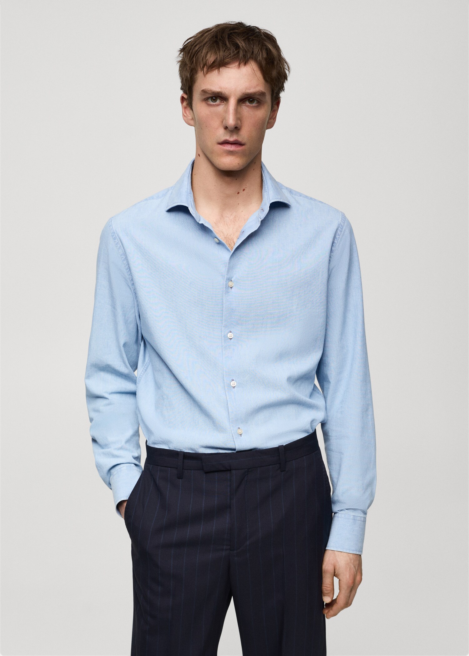 100% indigo cotton slim-fit shirt