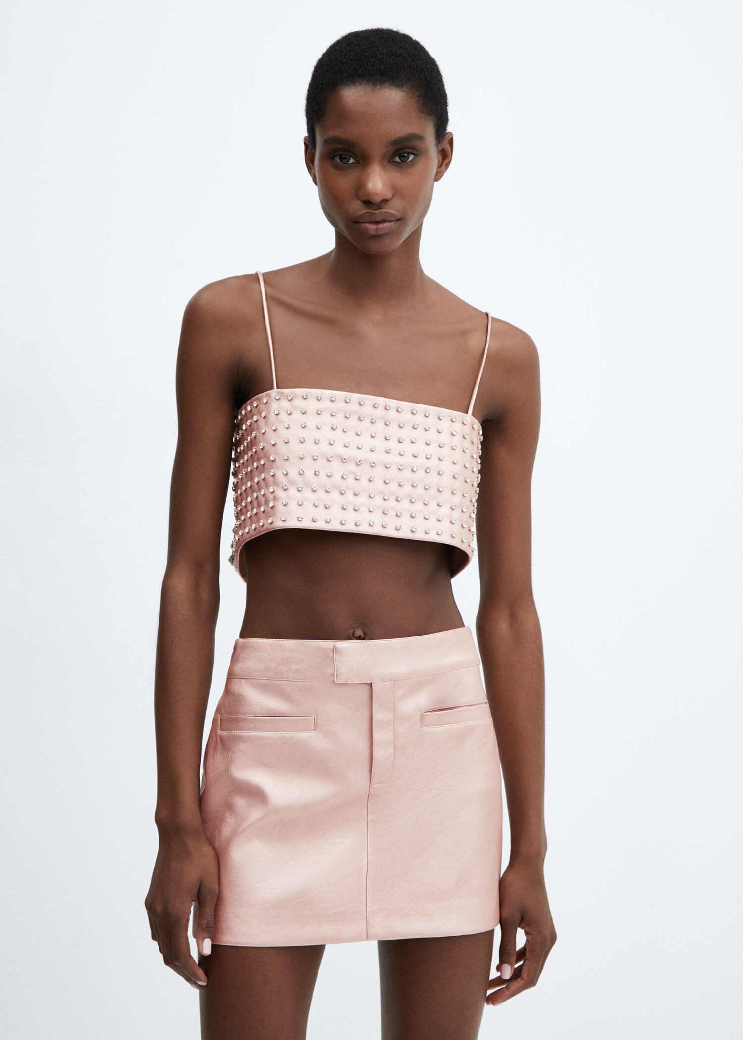 Metallic leather-effect mini-skirt