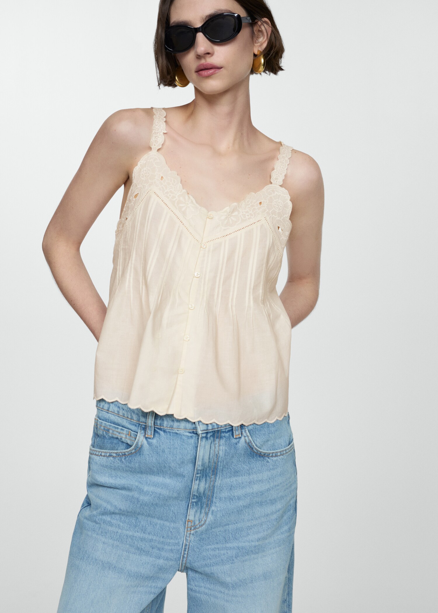 Embroidered strap top