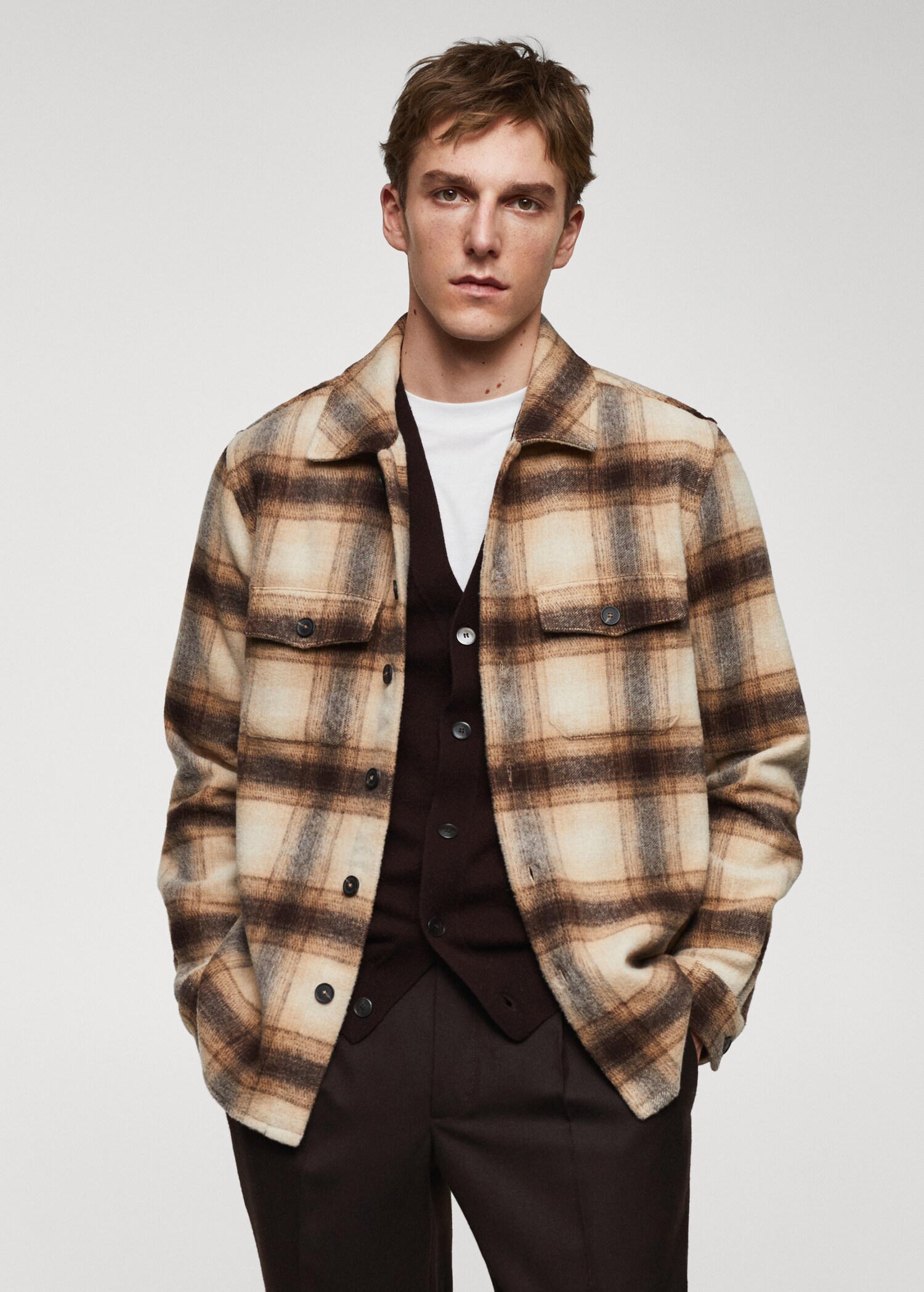 Check wool-blend overshirt