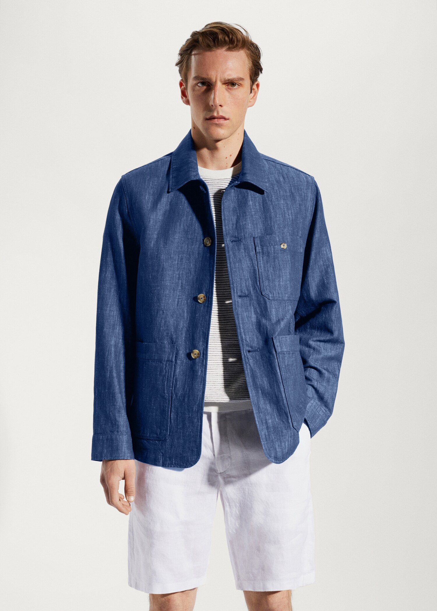 Cotton-linen jacket with pockets