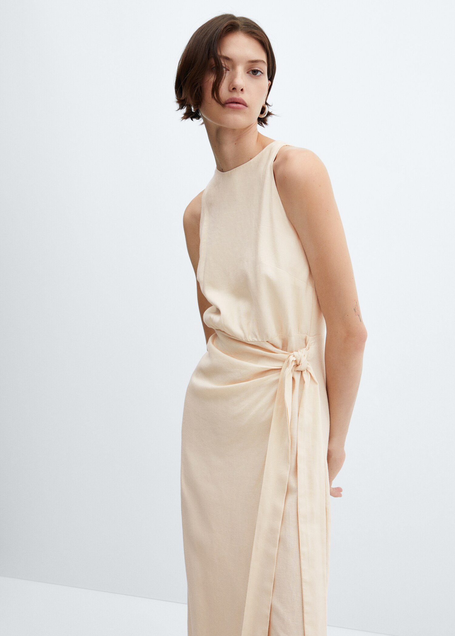 Bow linen-blend dress