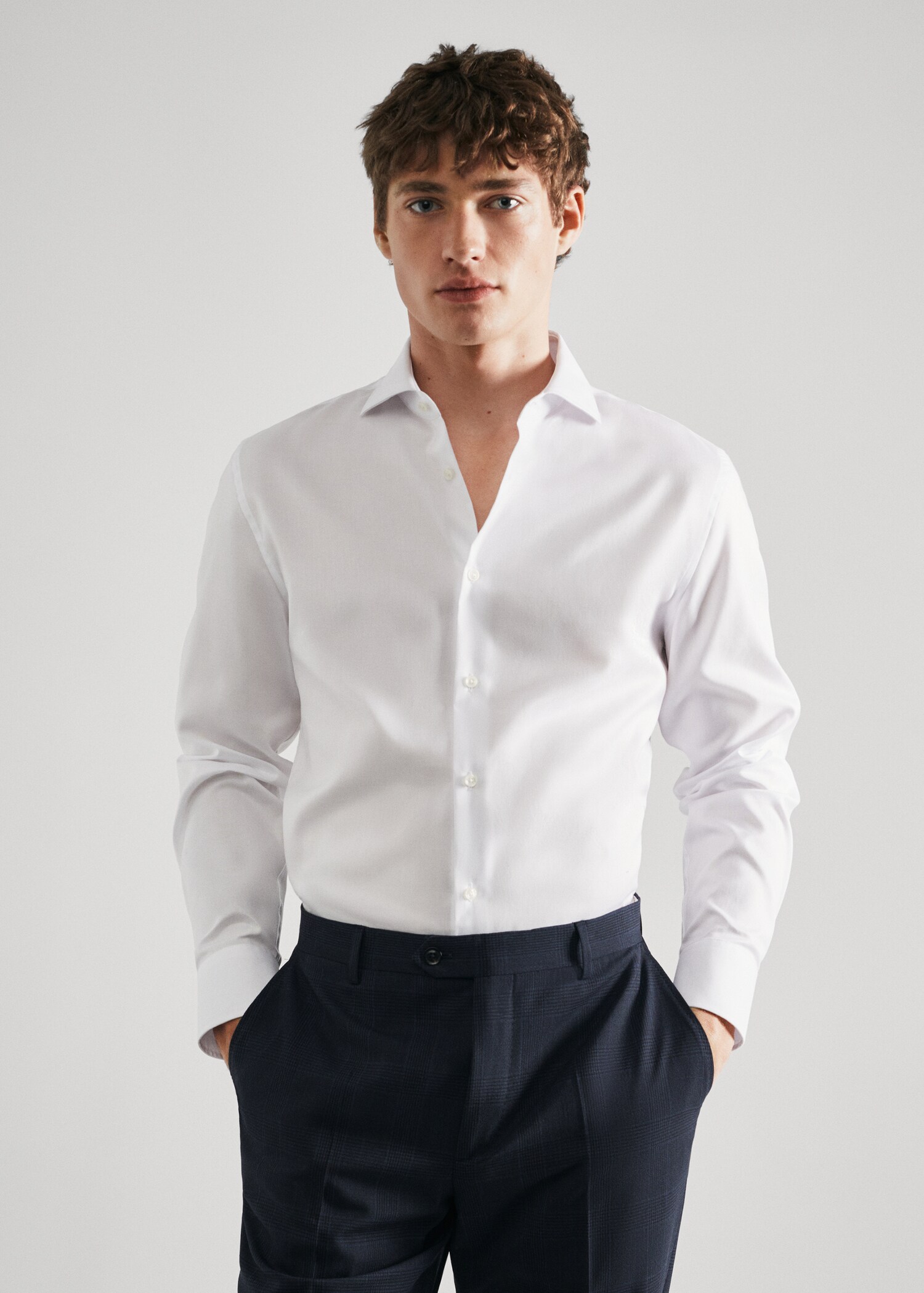 Slim-fit textured cotton suit shirt