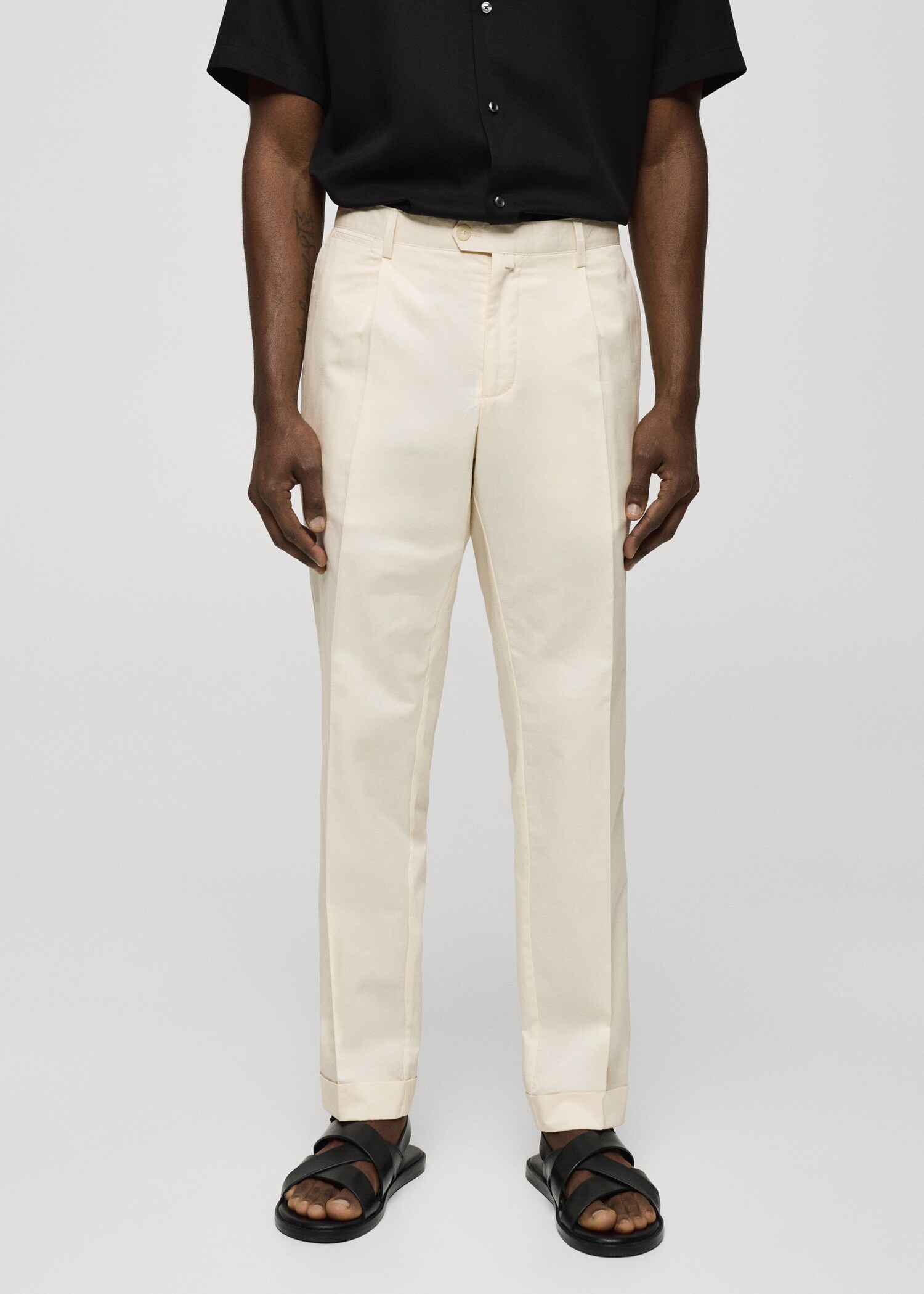 Cotton linen pleated pants