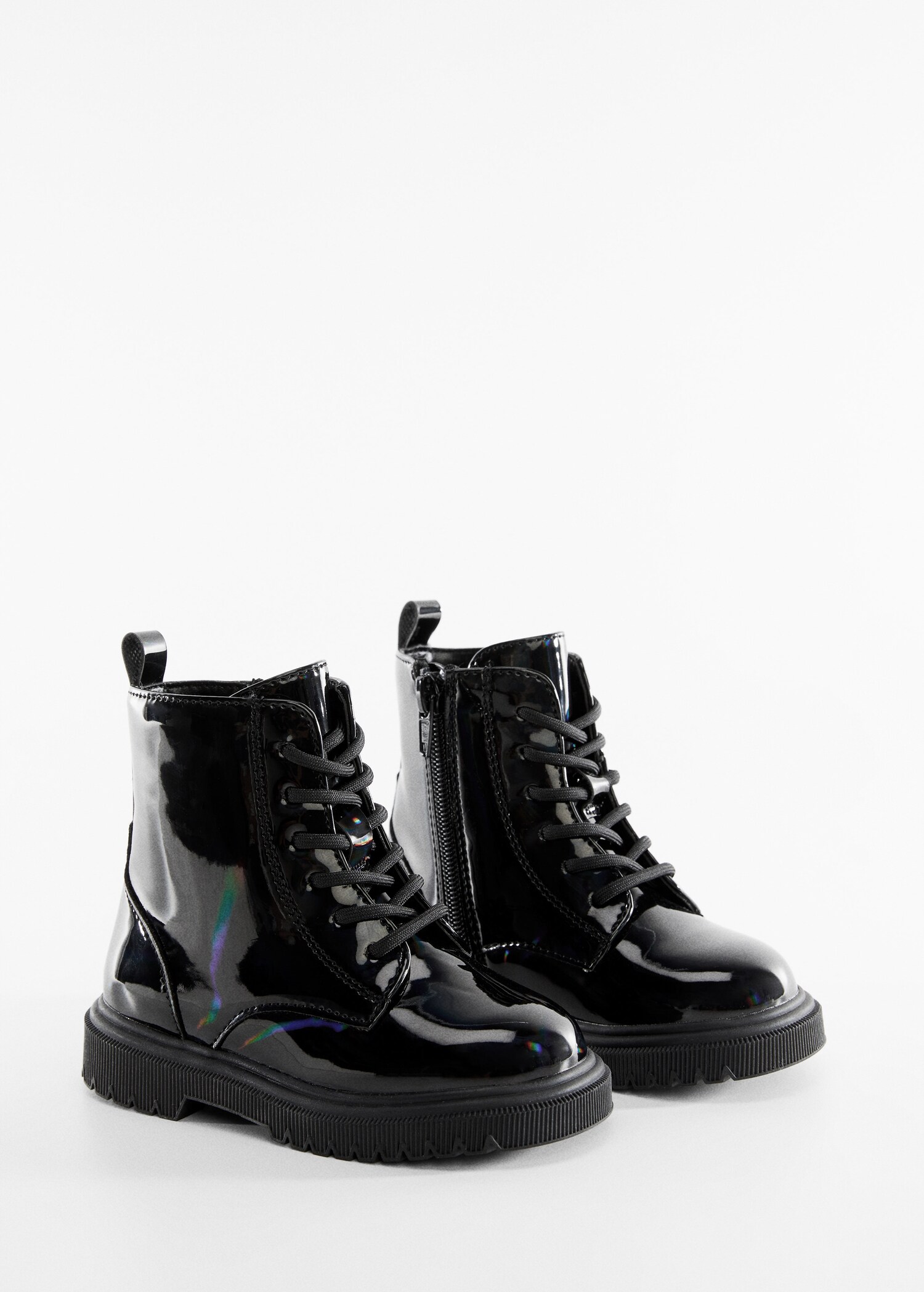 Lace-up patent effect boots