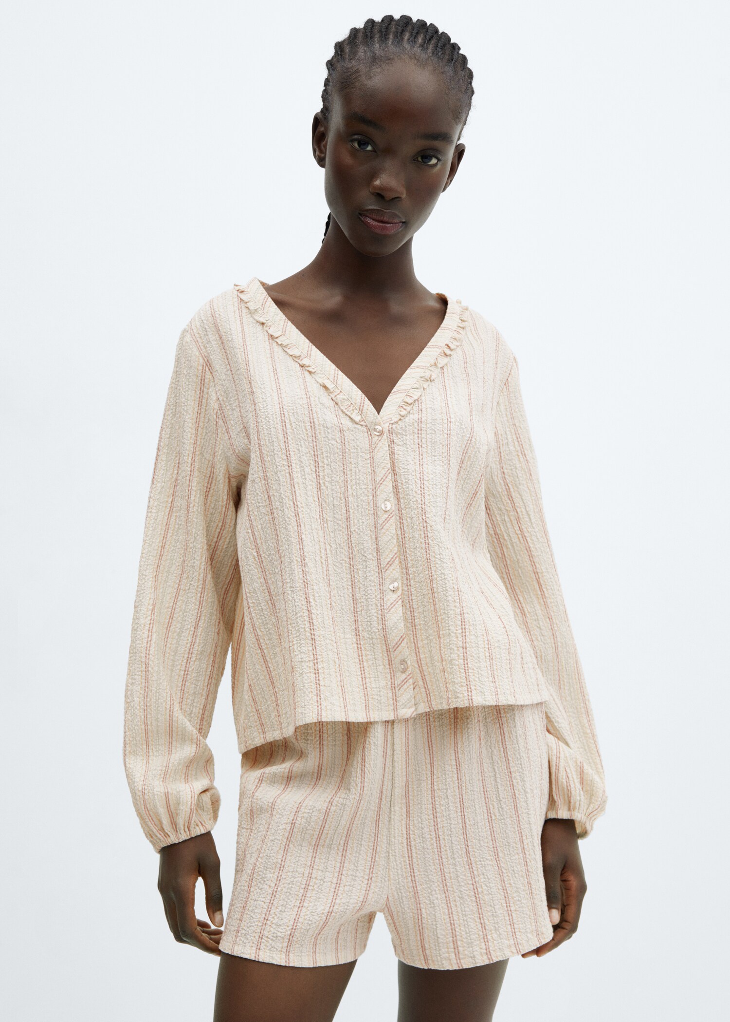 Two-piece textured cotton pyjamas