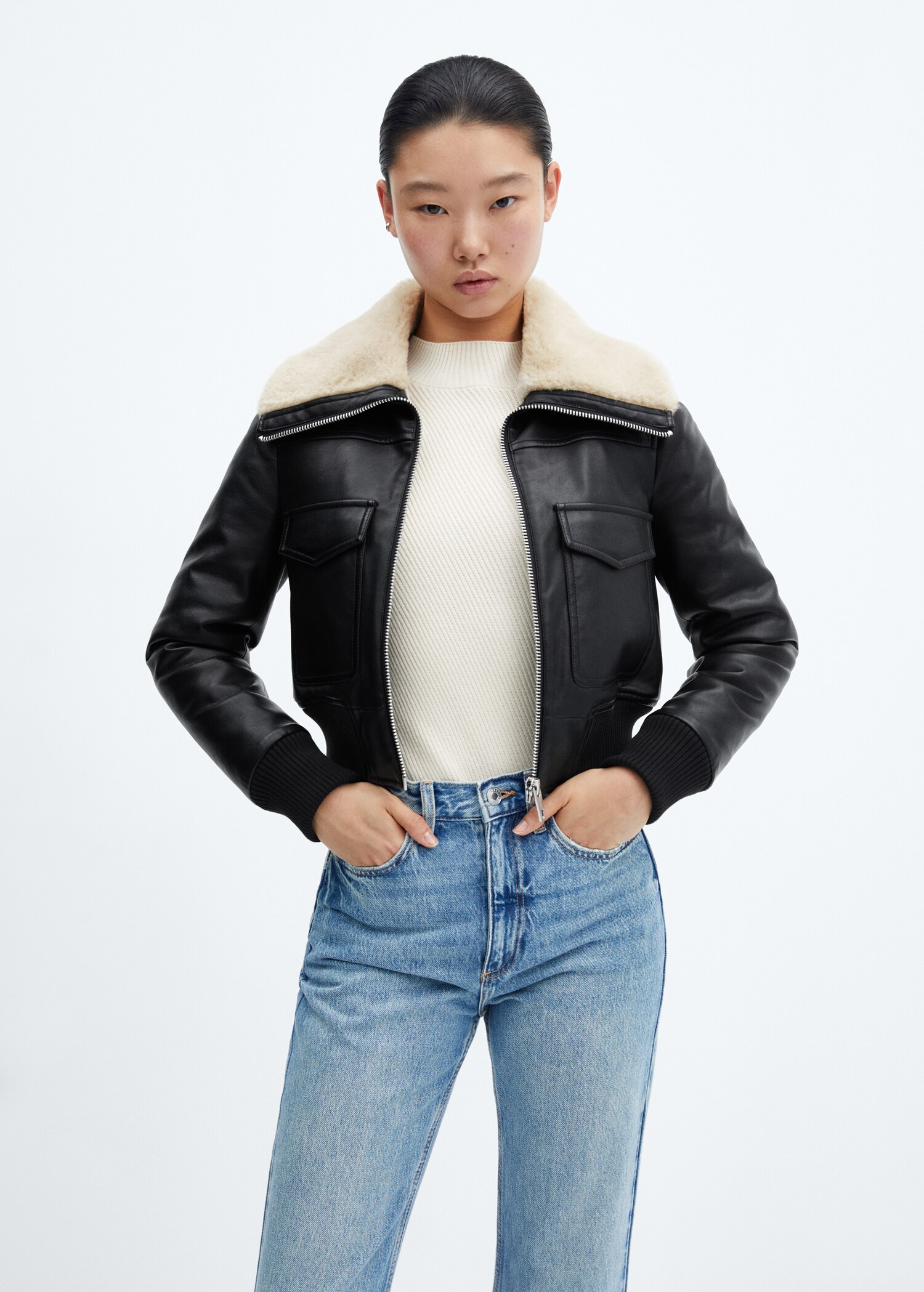 Shearling-lined bomber jacket