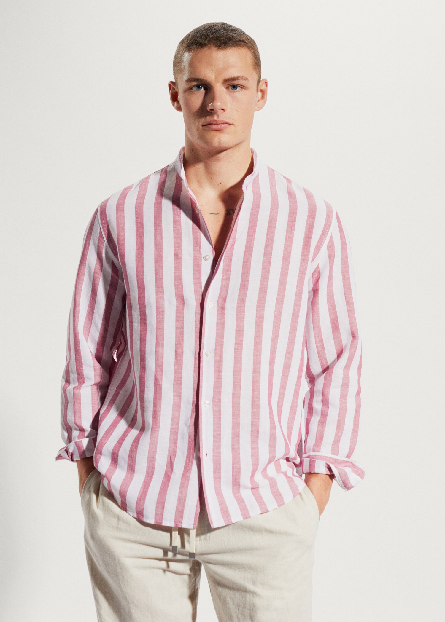 Regular-fit striped linen shirt