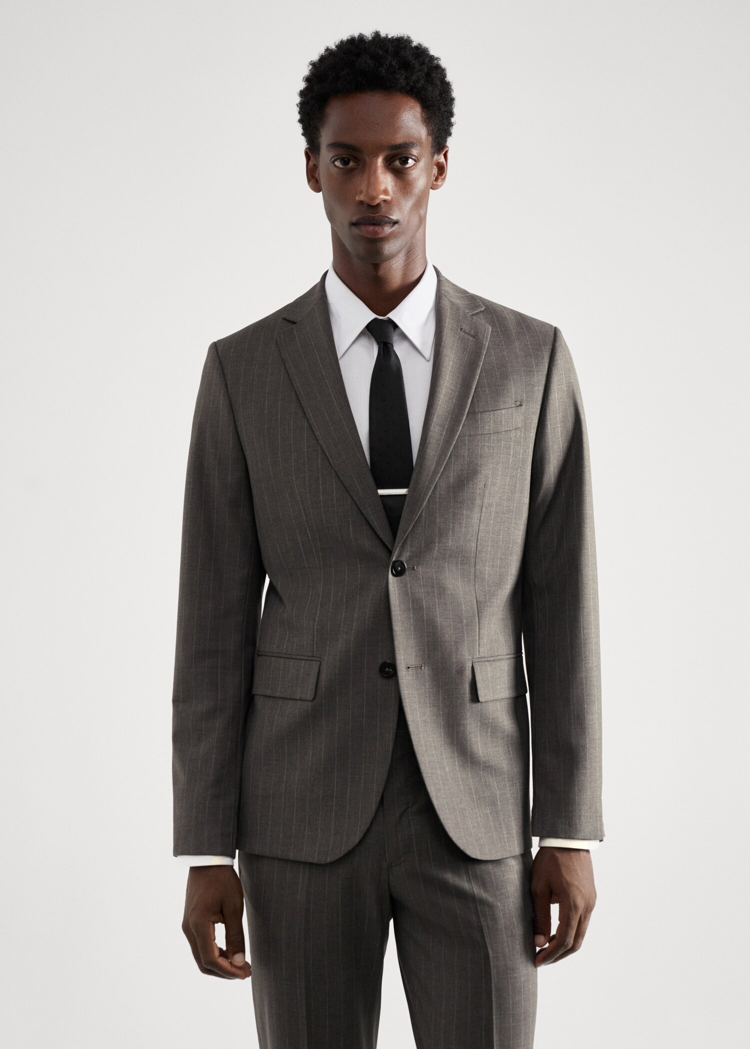 Slim-fit pinstripe wool suit jacket