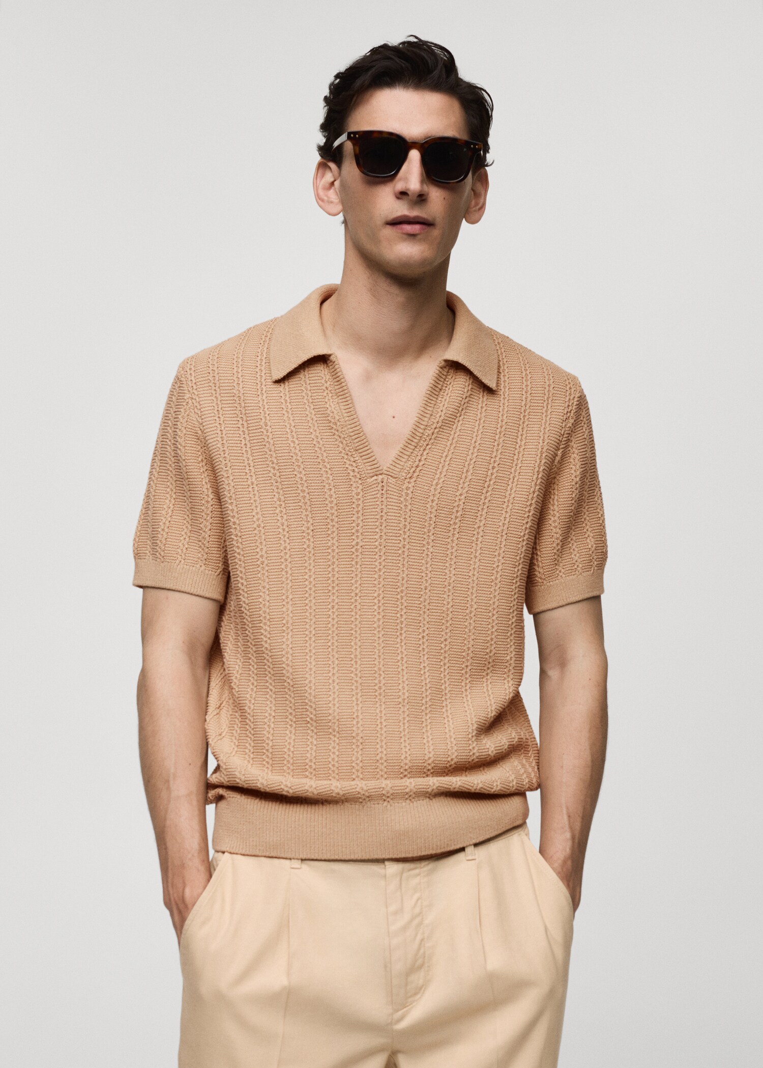 Twisted knitted cotton polo shirt