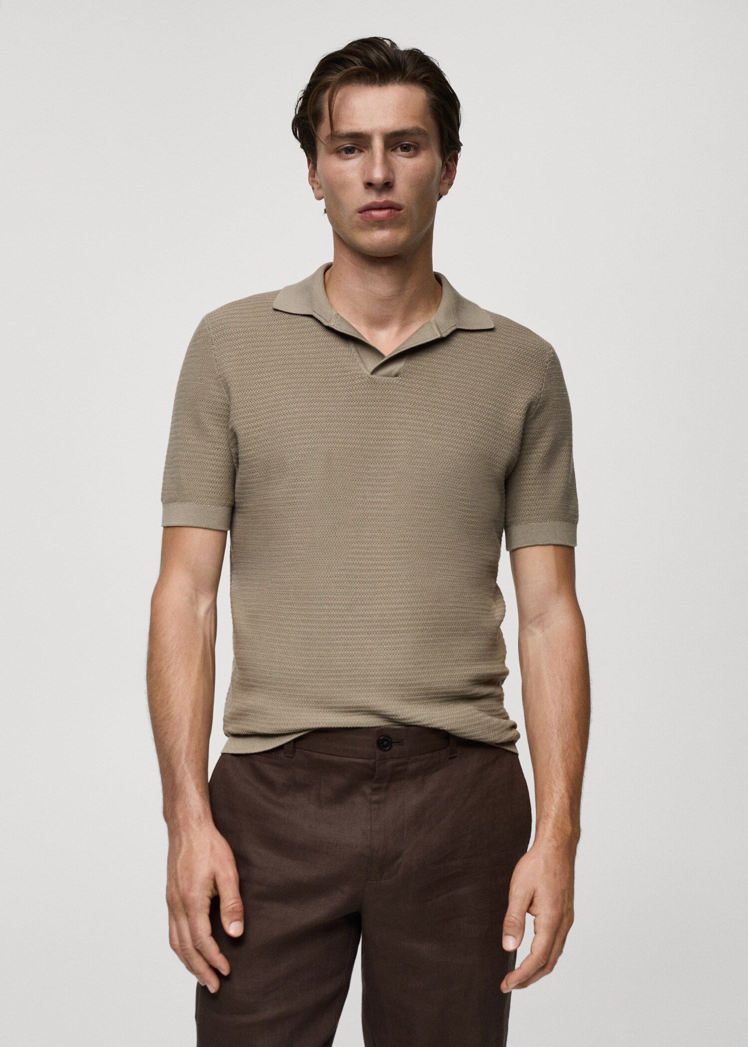 Tencelâ¢ cotton polo shirt with braided knit