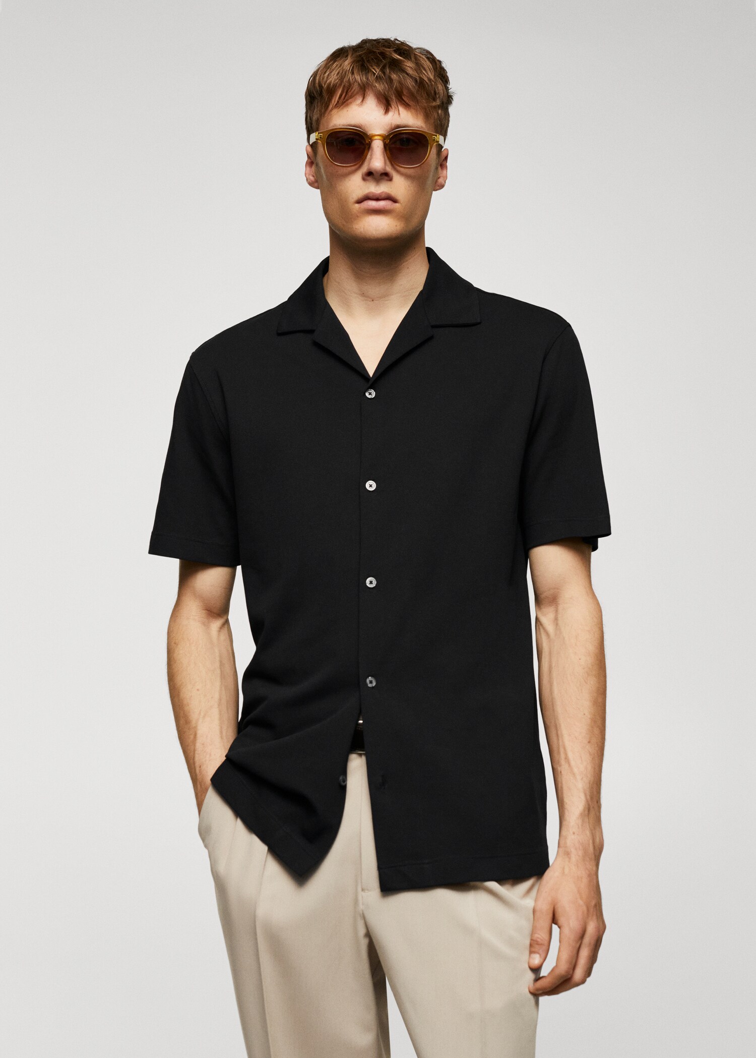 Bowling-collar pique shirt