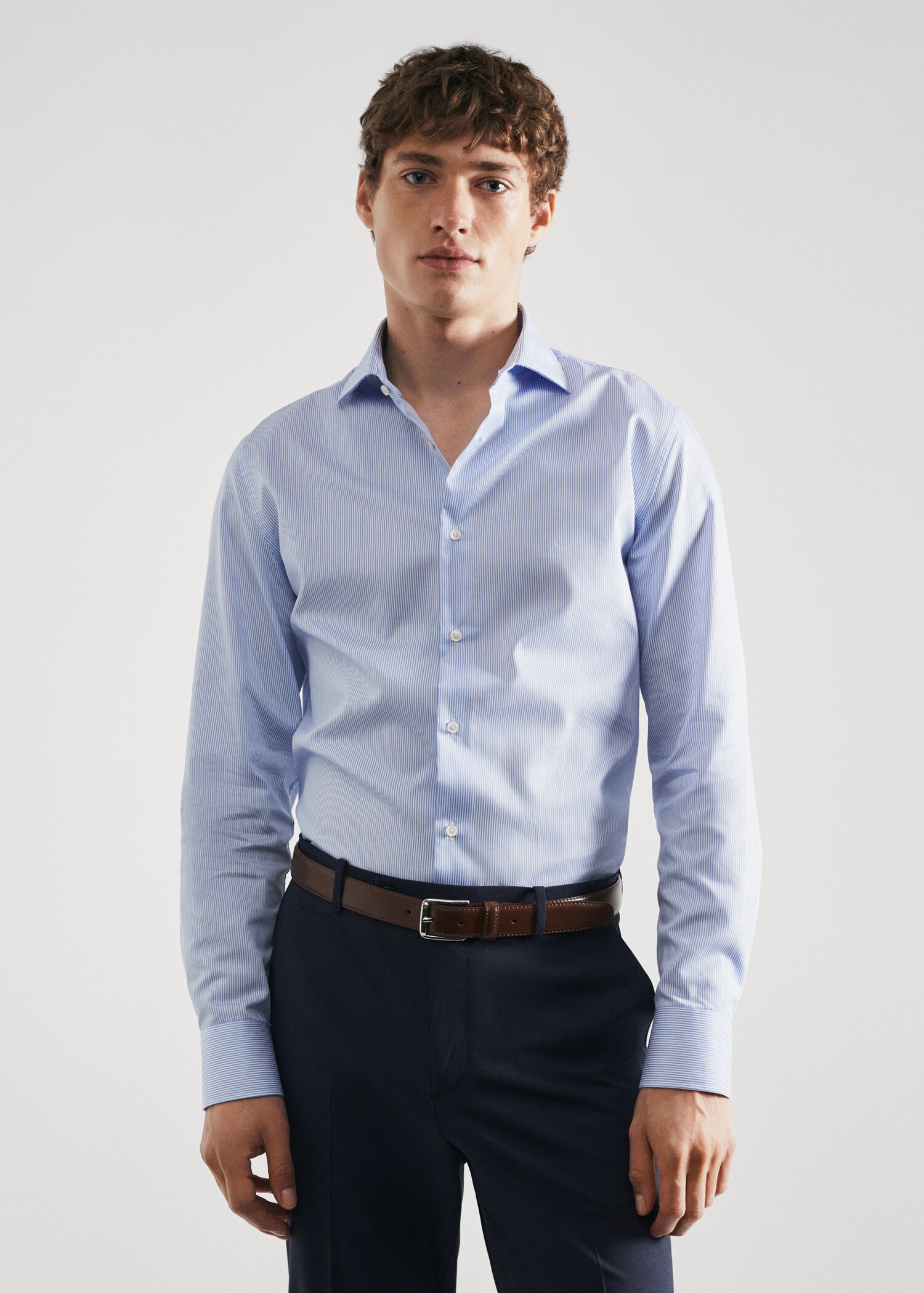 Slim-fit twill pinstripe suit shirt