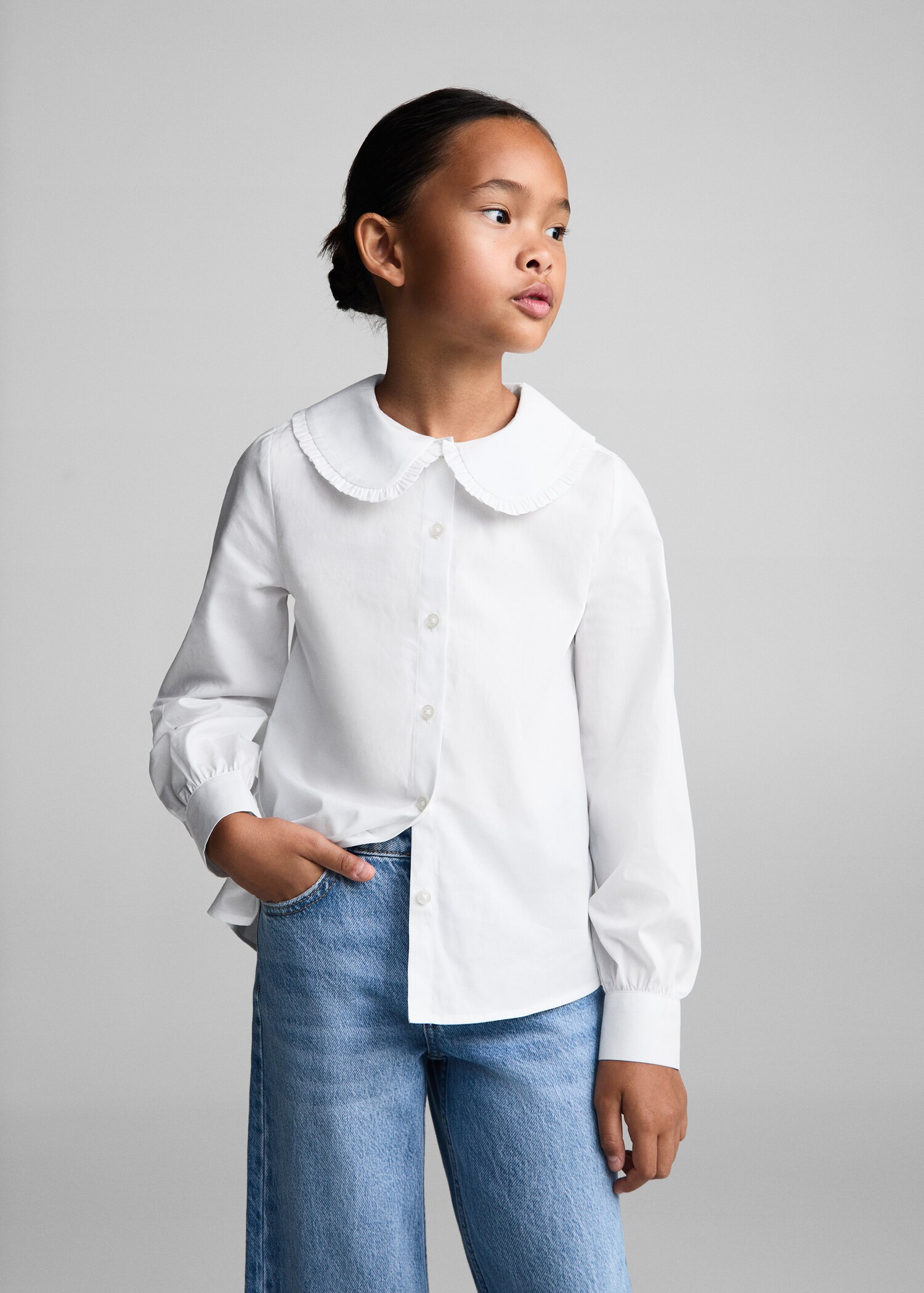 Baby-collar openwork shirt