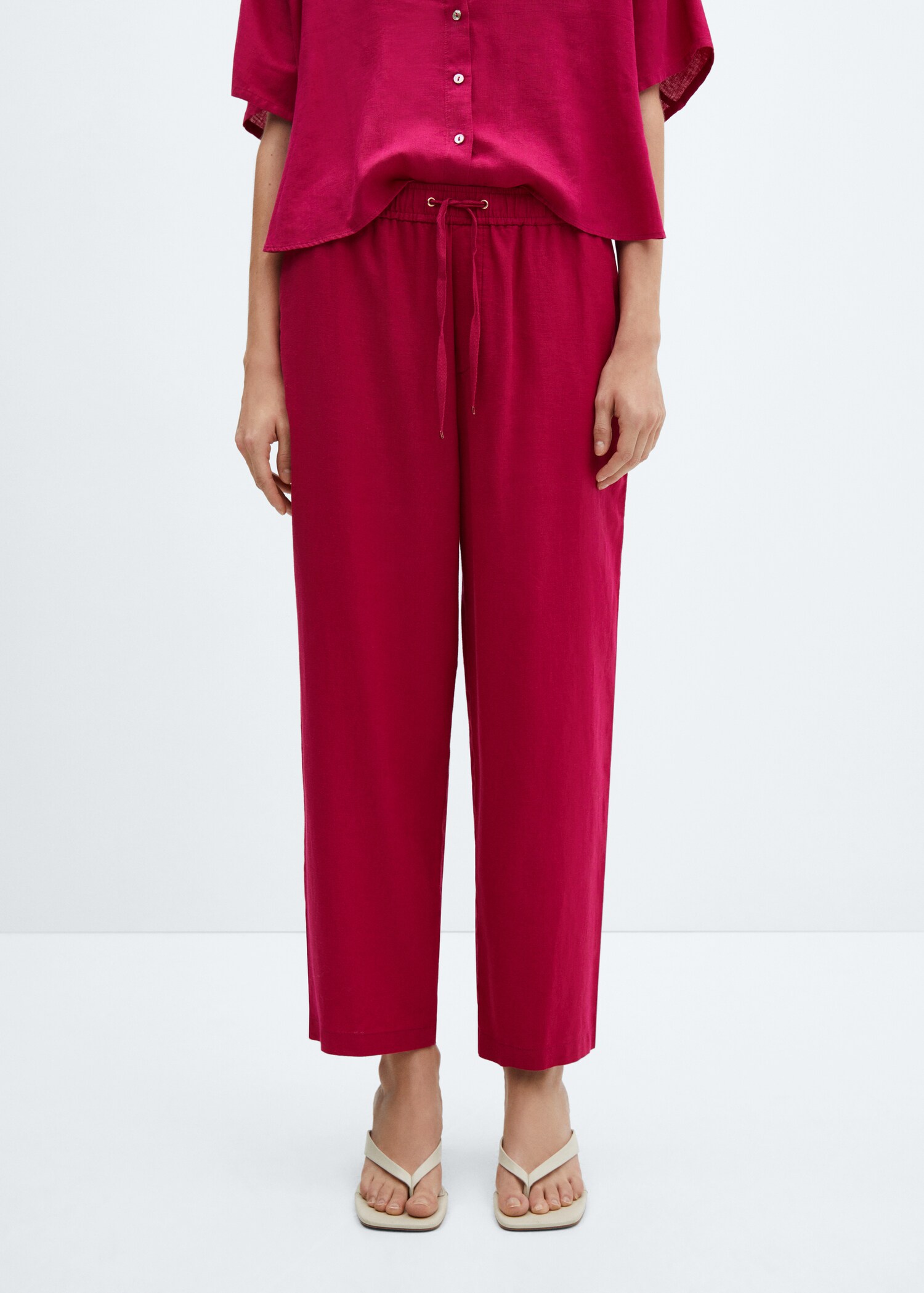 Straight linen-blend pants