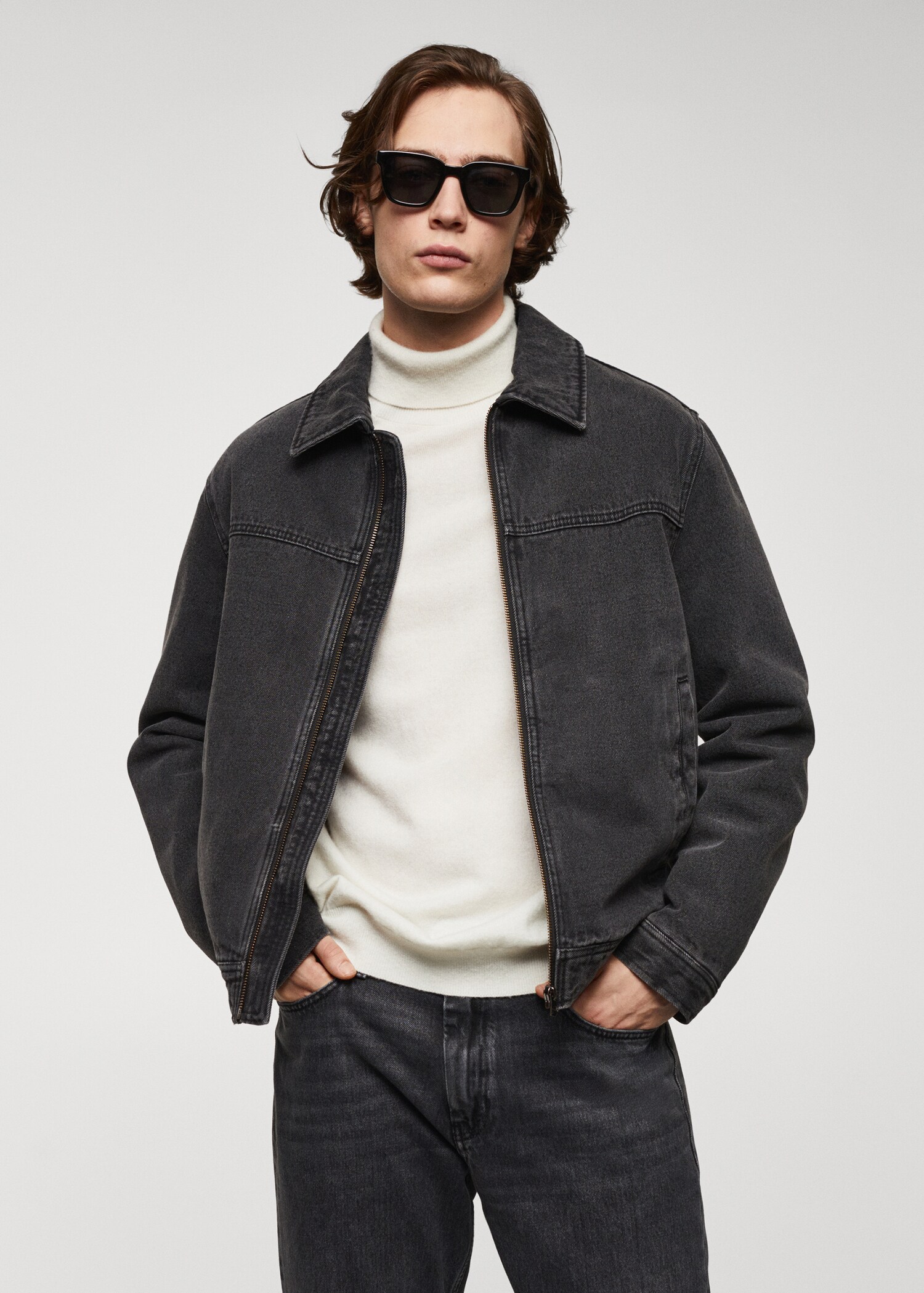 Denim jacket with shearling-effect lining