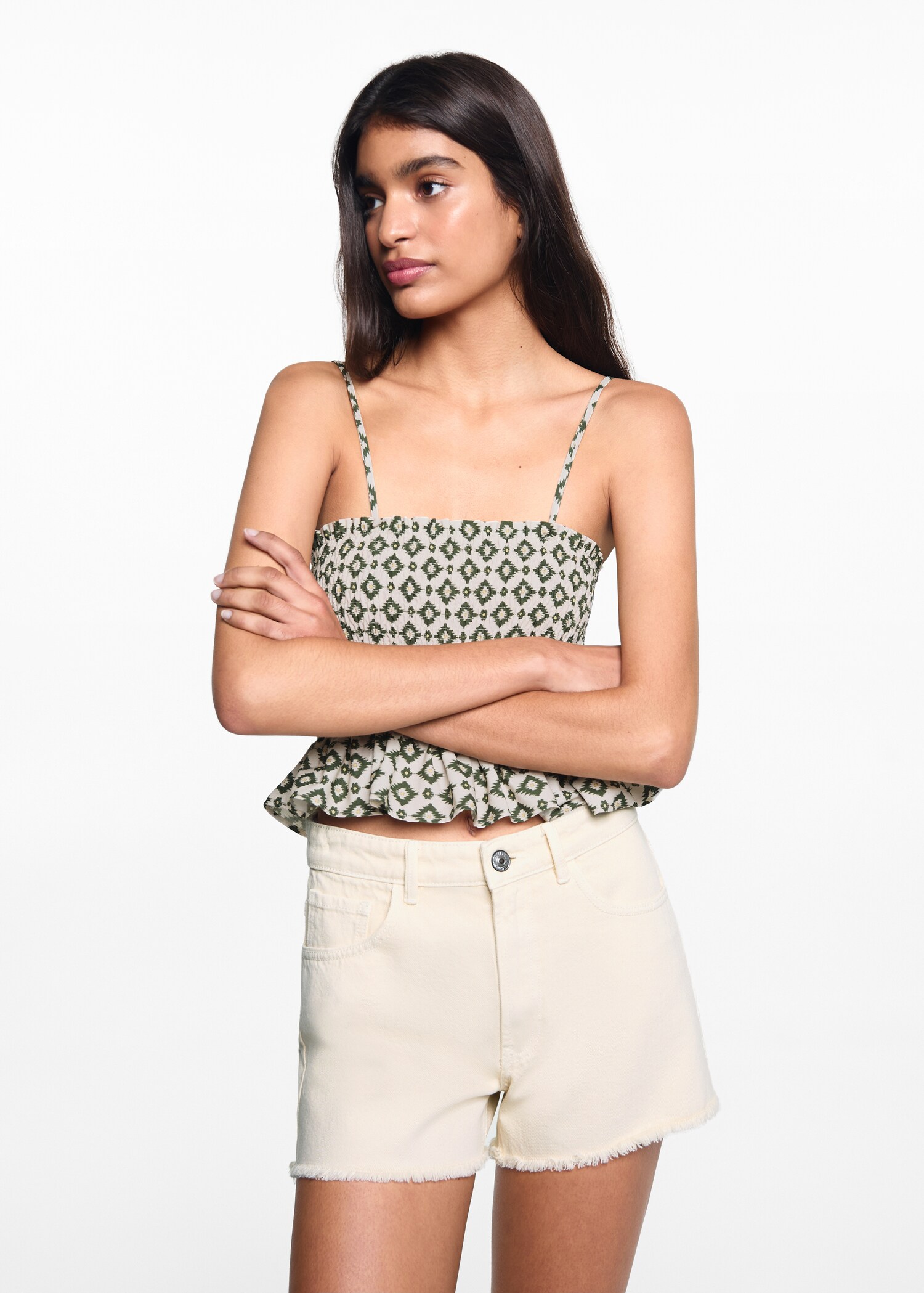 Frayed cotton shorts