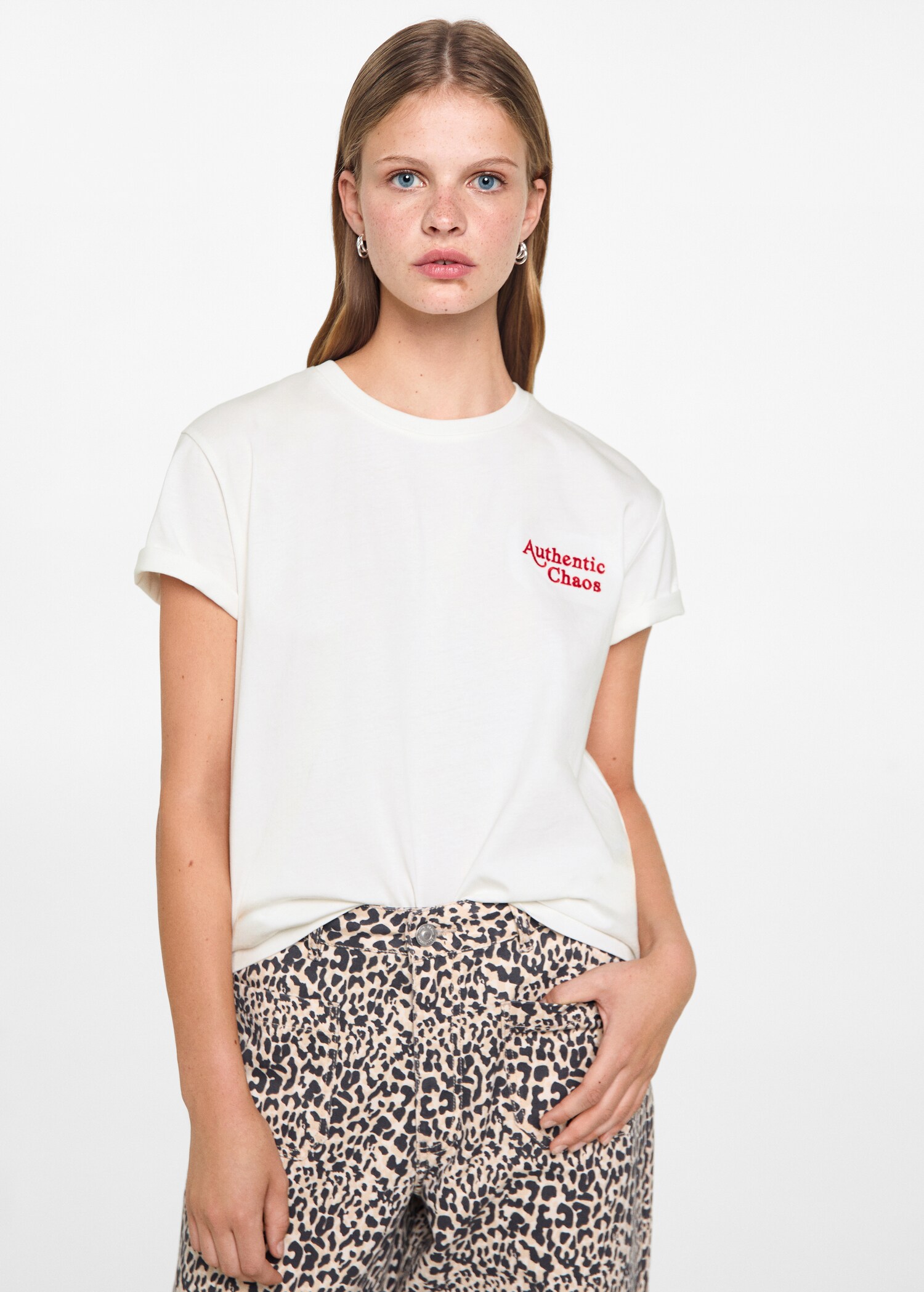 Embroidered detail cotton T-shirt