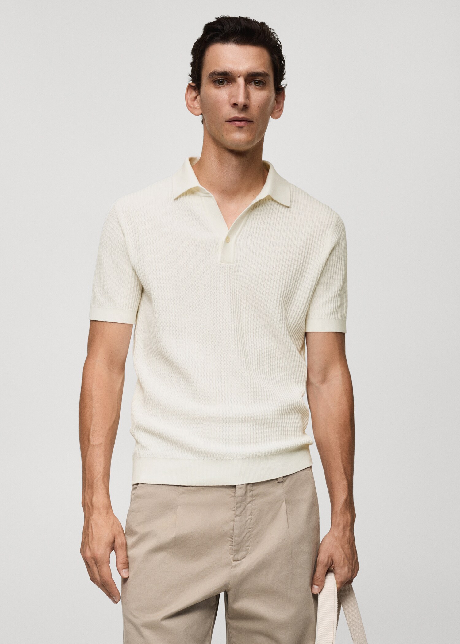 Fine-knit ribbed cotton polo shirt