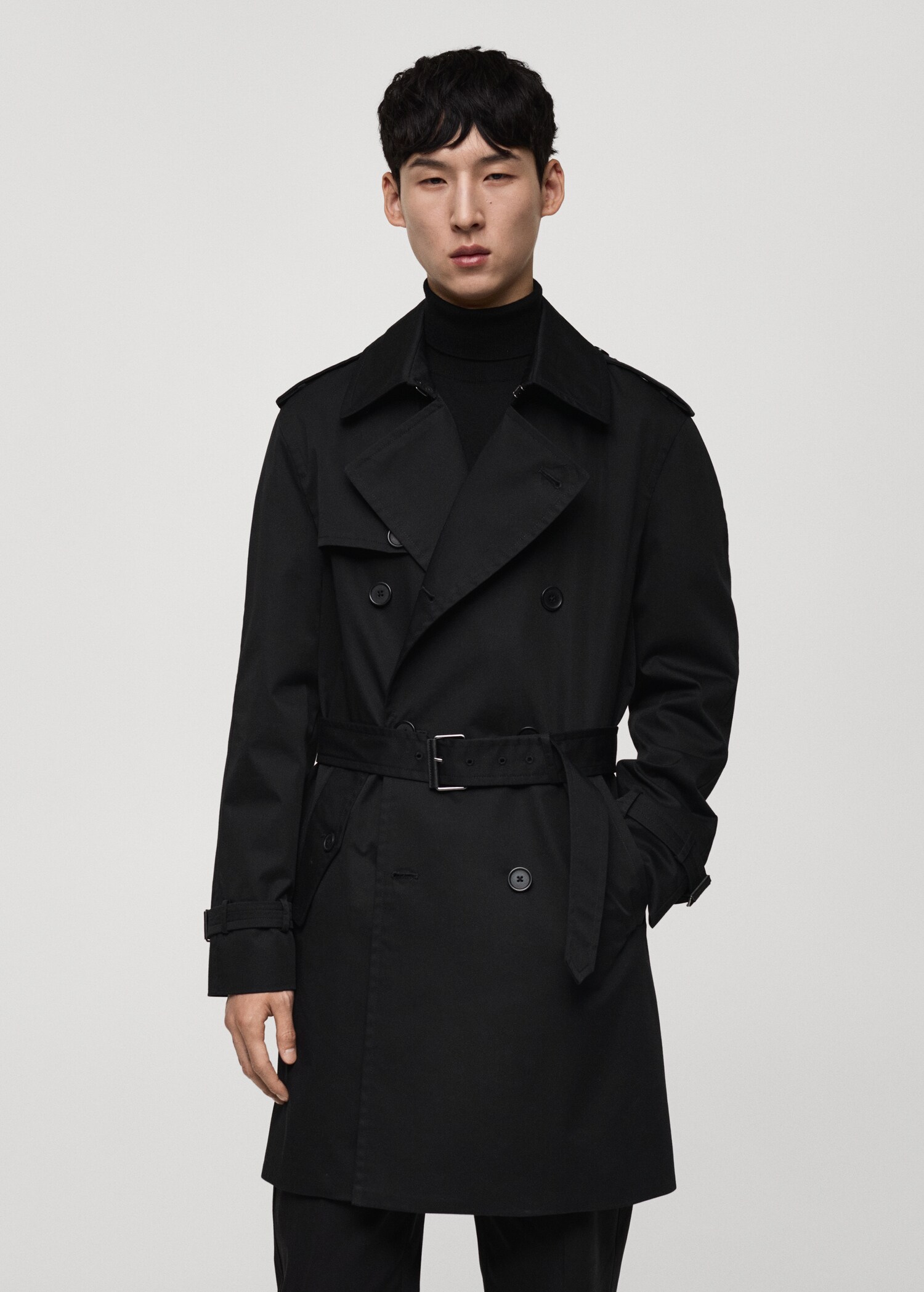 Water-repellent belted trench coat