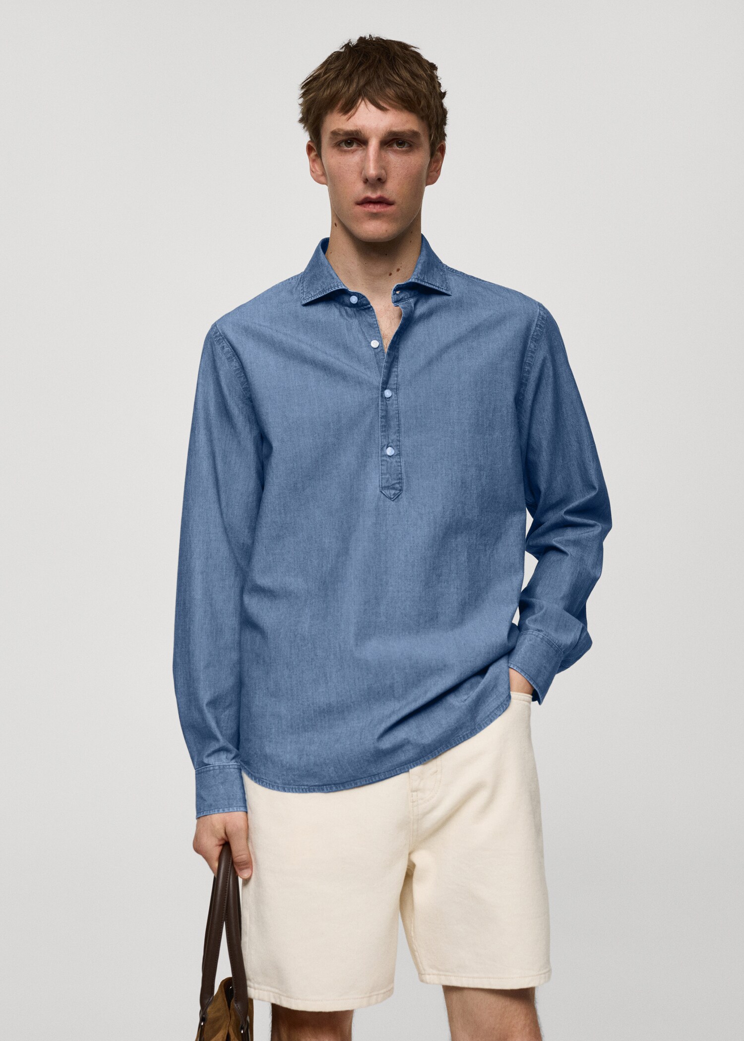 100% cotton chambray polo shirt
