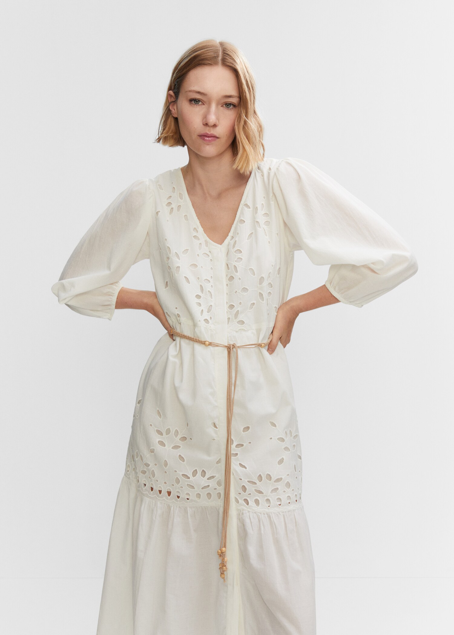 Openwork detail shirt dress